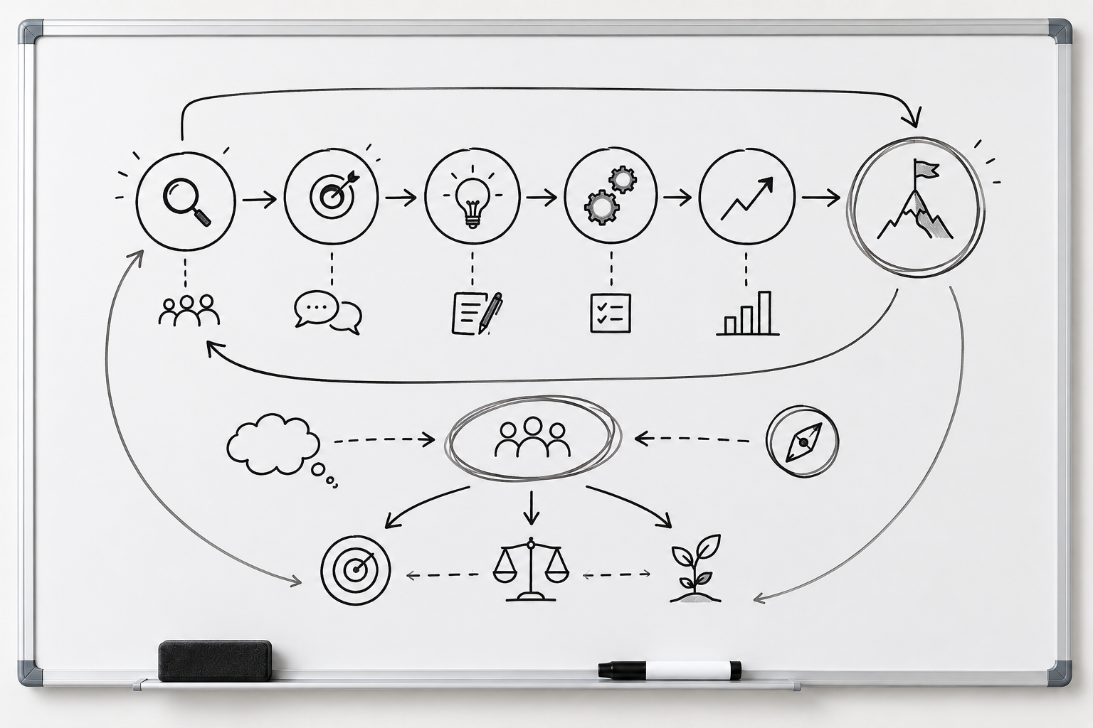 Brainstorming and strategic approach diagram